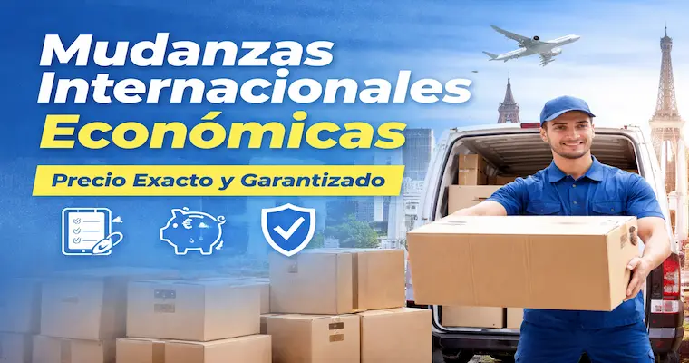 Furgoneta de mudanzas cargando cajas organizadas para transporte internacional económico mediante carga agrupada