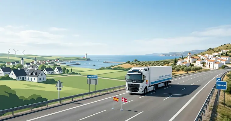 Camión de mudanzas entre Dinamarca y España con calculadora de precio por volumen Cochelimp