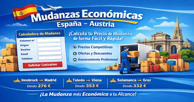Calcule el precio de su mudanza entre España y Austria según el volumen entre España y Austria