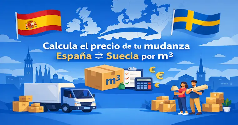 Calculadora de mudanza por volumen m³ entre España y Suecia - precios y control total