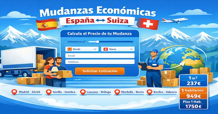 Calculadora de precio por volumen para mudanzas internacionales España y Suiza